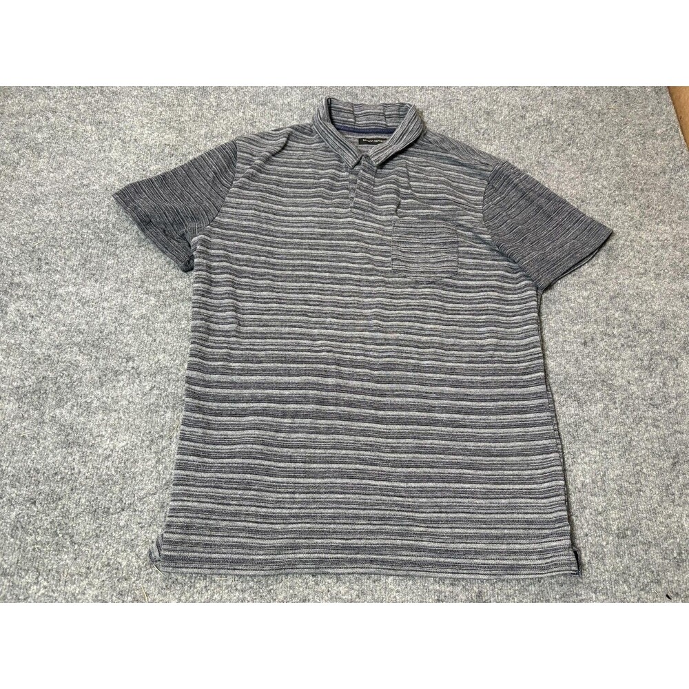 Banana Republic Polo Shirt Mens XL Gray Striped Cotton Poly Pocket Knit Casual